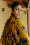 Buy_Drishti & Zahabia_Yellow Kurta And Pants Dupion Silk Hand Embroidered Aari Kalamkari Print Set _Online_at_Aza_Fashions