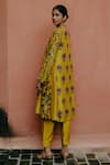 Drishti & Zahabia_Yellow Kurta Dupion Silk Hand Embroidered Kalamkari V Neck Print With Salwar _at_Aza_Fashions