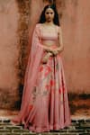 Buy_Drishti & Zahabia_Pink Blouse And Lehenga Dupion Silk Hand Embroidered Aari Kalamkari Print Set _at_Aza_Fashions