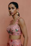 Drishti & Zahabia_Pink Dupion Silk Hand Embroidered Aari Sweetheart Crop Top With Palazzo _at_Aza_Fashions