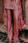 Drishti & Zahabia_Pink Dupion Silk Hand Embroidered Aari Straight Kalamkari Print Tube Tunic Set _Online_at_Aza_Fashions