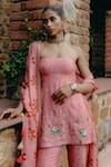 Buy_Drishti & Zahabia_Pink Dupion Silk Hand Embroidered Aari Straight Kalamkari Print Tube Tunic Set _Online_at_Aza_Fashions