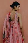 Shop_Drishti & Zahabia_Pink Dupion Silk Printed Kalamkari Glass Anarkali Set _at_Aza_Fashions