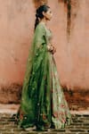 Drishti & Zahabia_Green Blouse And Lehenga Dupion Silk Hand Embroidered Aari Plunge V Neck Set _Online_at_Aza_Fashions