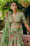 Buy_Drishti & Zahabia_Green Blouse And Lehenga Dupion Silk Hand Embroidered Aari Plunge V Neck Set _Online_at_Aza_Fashions