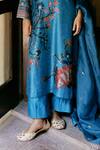 Shop_Drishti & Zahabia_Blue Kurta Dupion Silk Hand Embroidered Aari V Neck Set _Online_at_Aza_Fashions