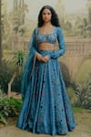 Buy_Drishti & Zahabia_Blue Blouse And Skirt Dupion Silk Hand Kalamkari Print Lehenga Set With Dupatta _at_Aza_Fashions