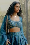 Shop_Drishti & Zahabia_Blue Blouse And Skirt Dupion Silk Hand Kalamkari Print Lehenga Set With Dupatta _Online_at_Aza_Fashions