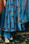 Buy_Drishti & Zahabia_Blue Anarkali Dupion Silk Hand Embroidered Aari Round Kalamkari Print Pant Set _Online_at_Aza_Fashions