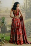 Shop_Drishti & Zahabia_Red Dupion Silk Hand Embroidered Aari V Neck Box Pleat Printed Lehenga Set _at_Aza_Fashions