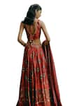 Shop_Drishti & Zahabia_Red Dupion Silk Hand Embroidered Aari V Neck Box Pleat Printed Lehenga Set 