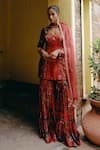 Buy_Drishti & Zahabia_Red Top And Sharara Dupion Silk Hand Embroidered Aari V Neck Kurta Set _at_Aza_Fashions