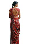 Drishti & Zahabia_Red Dupion Silk Hand Embroidered Kalamkari Print Pre-draped Saree With Blouse _at_Aza_Fashions