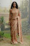 Buy_Drishti & Zahabia_Brown Dupion Silk Hand Embroidered Aari High Hem Saree With Blouse _at_Aza_Fashions