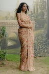 Buy_Drishti & Zahabia_Brown Dupion Silk Hand Embroidered Aari High Hem Saree With Blouse _Online_at_Aza_Fashions