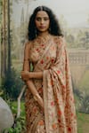 Drishti & Zahabia_Brown Dupion Silk Hand Embroidered Aari High Hem Saree With Blouse _at_Aza_Fashions