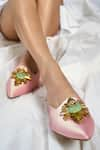 Shop_Papa Don't Preach Accessories_Pink Heart Motifs Petal Plush Mules _at_Aza_Fashions