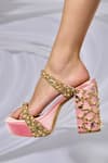 Shop_Papa Don't Preach Accessories_Pink Metal Tangled Pearl Embellished Block Heels _at_Aza_Fashions