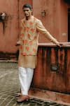 Buy_Drishti & Zahabia_Brown Kurta And Bandi Dupion Silk Printed Floral Bundi With Set _at_Aza_Fashions