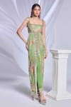 Buy_Papa Don't Preach_Green Velvet Embroidered Shamrock Shimmy Embellished Gown With Churidar _at_Aza_Fashions