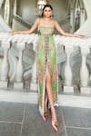 Papa Don't Preach_Green Velvet Embroidered Shamrock Shimmy Embellished Gown With Churidar _at_Aza_Fashions