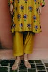 Shop_Drishti & Zahabia_Yellow Kurta Dupion Silk Hand Embroidered Kalamkari V Neck Print With Salwar 