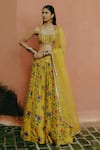 Buy_Drishti & Zahabia_Yellow Blouse And Lehenga Dupion Silk Hand Embroidered Aari Kalamkari Print Set _at_Aza_Fashions