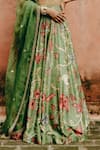 Buy_Drishti & Zahabia_Green Blouse And Lehenga Dupion Silk Hand Embroidered Aari Plunge V Neck Set 