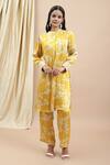 Buy Ewoke Yellow Silk Embroidery Mandarin Collar Thea Floral Print Kurta With Pant at Aza Fashions Buy_Ewoke_Yellow Silk Embroidery Mandarin Collar Thea Floral Print Kurta With Pant _at_Aza_Fashions