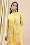 Buy Ewoke Yellow Silk Embroidery Mandarin Collar Thea Floral Print Kurta With Pant Online at Aza Fashions Buy_Ewoke_Yellow Silk Embroidery Mandarin Collar Thea Floral Print Kurta With Pant _Online_at_Aza_Fashions