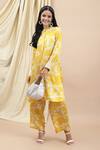 Buy Ewoke Yellow Silk Embroidery Mandarin Collar Thea Floral Print Kurta With Pant Buy_Ewoke_Yellow Silk Embroidery Mandarin Collar Thea Floral Print Kurta With Pant
