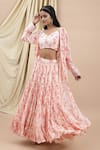 Buy_Ewoke_Pink Crepe Beads, Embroidery V-neck Rosalind Floral Blouse And Lehenga Set _at_Aza_Fashions