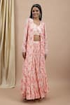 Ewoke_Pink Crepe Beads, Embroidery V-neck Rosalind Floral Blouse And Lehenga Set _Online_at_Aza_Fashions