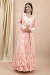 Buy_Ewoke_Pink Crepe Beads, Embroidery V-neck Rosalind Floral Blouse And Lehenga Set _Online_at_Aza_Fashions