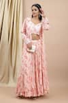 Shop_Ewoke_Pink Crepe Beads, Embroidery V-neck Rosalind Floral Blouse And Lehenga Set _Online_at_Aza_Fashions