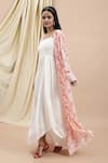 Buy_EWOKE_White Crepe Hand Embroidery Lace Dress Square Rosalind Draped With Cape _Online_at_Aza_Fashions