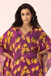 Ewoke Purple Satin Beads V-neck Bloom Print Kaftan With Straight Pant Online at Aza Fashions Ewoke_Purple Satin Beads V-neck Bloom Print Kaftan With Straight Pant _Online_at_Aza_Fashions