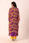 Shop Ewoke Purple Satin Beads V-neck Bloom Print Kaftan With Straight Pant at Aza Fashions Shop_Ewoke_Purple Satin Beads V-neck Bloom Print Kaftan With Straight Pant _at_Aza_Fashions
