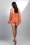 EWOKE_Orange Chiffon Print Tangello Collar Ruffle Cuff Top With Shorts _at_Aza_Fashions