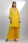 Buy_EWOKE_Yellow Crepe Hand Embroidery Beads V-neck Gold A-line Kurta With Gharara _at_Aza_Fashions