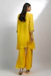 EWOKE_Yellow Crepe Hand Embroidery Beads V-neck Gold A-line Kurta With Gharara _Online_at_Aza_Fashions