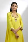 Shop_EWOKE_Yellow Crepe Hand Embroidery Beads V-neck Gold A-line Kurta With Gharara _at_Aza_Fashions