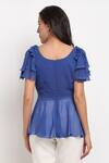 Shop_Ewoke_Blue Georgette Embroidery Scoop Neck Floral Thread Peplum Top _at_Aza_Fashions