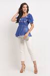Buy_Ewoke_Blue Georgette Embroidery Scoop Neck Floral Thread Peplum Top _Online_at_Aza_Fashions