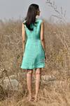 Shop_EWOKE_Blue 100% Hemp Hand Embroidery Floral Round Applique Dress _at_Aza_Fashions