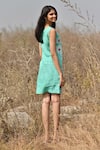 Shop_EWOKE_Blue 100% Hemp Hand Embroidery Floral Round Applique Dress _Online_at_Aza_Fashions