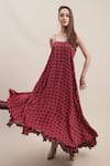 EWOKE_Red Crepe Printed Geometric Square Charlotte Maxi Dress _Online_at_Aza_Fashions