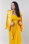 EWOKE_Yellow Crepe Plain Asymmetric Thea Draped Midi Dress _Online_at_Aza_Fashions