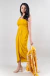 Buy_EWOKE_Yellow Crepe Plain Asymmetric Thea Draped Midi Dress _Online_at_Aza_Fashions