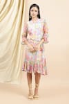 Buy_EWOKE_Multi Color Chiffon Printed Geometric Floral Round Claudia Midi Dress _at_Aza_Fashions